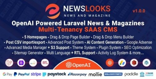 More information about "NewsLooks SAAS | OpenAI Powered News & Magazines Multi-Tenancy SAAS CMS Nulled"