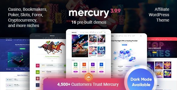 Mercury  - Gambling & Casino Affiliate WordPress Theme. News & Reviews nulled